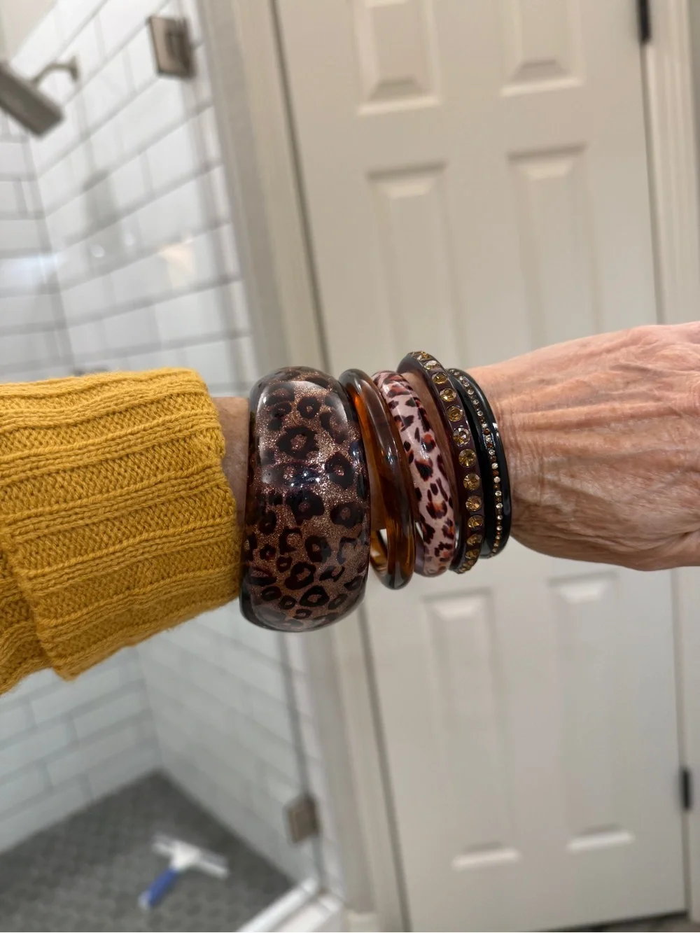 Vintage Lucite and Metal Leopard Print Decorative Bangles